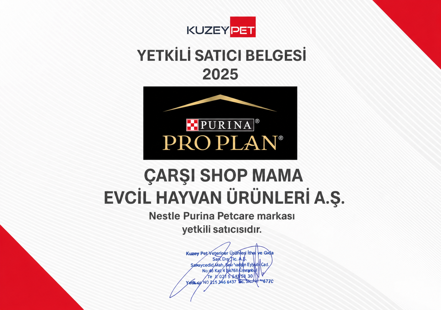 Pro Plan Yetkili Satıcı Belgesi